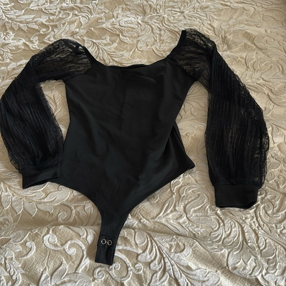 NWOT- Dressy Black bodysuit- sheer sleeves - Picture 2 of 5